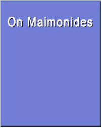 Beispielbild fr On Maimonides. zum Verkauf von Henry Hollander, Bookseller