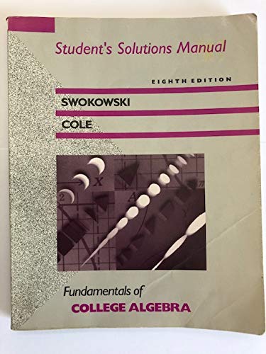 Imagen de archivo de Fundamentals of College Algebra : Student's Solutions Manual a la venta por HPB-Red