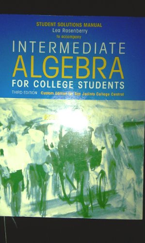 Imagen de archivo de Student Solutions Manual to Accompany Intermediate Algebra for College Students (Custom Edition for San Jacinto College Central) a la venta por HPB-Red