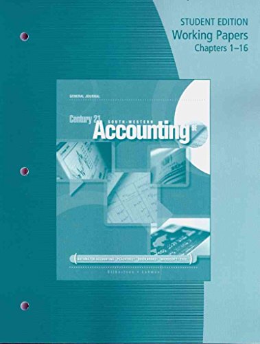 Beispielbild fr Century 21 Accounting Working Papers Chapters 116 Multicolumn Journal zum Verkauf von Buchpark