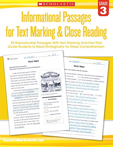Beispielbild fr Informational Passages for Text Marking Close Reading: Grade 3: 20 Reproducible Passages With Text-Marking Activities That Guide Students to Read Strategically for Deep Comprehension zum Verkauf von Goodwill of Colorado