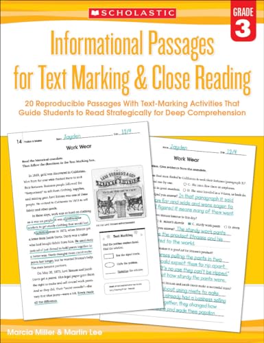 Imagen de archivo de Informational Passages for Text Marking Close Reading: Grade 3: 20 Reproducible Passages With Text-Marking Activities That Guide Students to Read Strategically for Deep Comprehension a la venta por Goodwill of Colorado