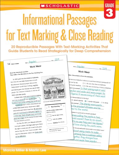 Stock image for Informational Passages for Text Marking Close Reading: Grade 3: 20 Reproducible Passages With Text-Marking Activities That Guide Students to Read Strategically for Deep Comprehension for sale by Goodwill of Colorado