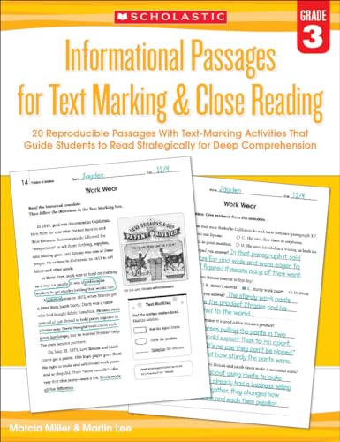 9780545793797: Informational Passages for Text Marking & Close Reading: Grade 3: 20 Reproducible Passages With Text-Marking Activities That Guide Students to Read Strategically for Deep Comprehension