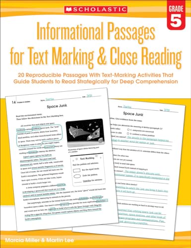Beispielbild fr Informational Passages for Text Marking & Close Reading: Grade 5: 20 Reproducible Passages With Text-Marking Activities That Guide Students to Read Strategically for Deep Comprehension zum Verkauf von BooksRun