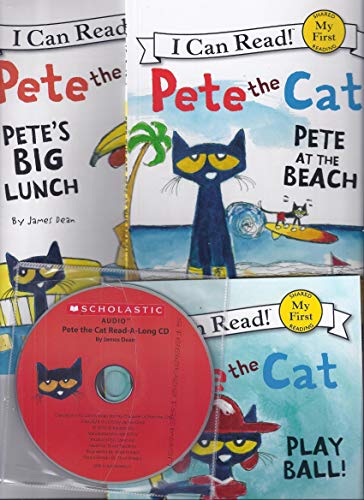 Stock image for Pete the Cat Set of 3 Paperback Books and Read Along Cd Includes Pete At the Beach, Petes Big Lunch Play Ball! By for sale by Seattle Goodwill