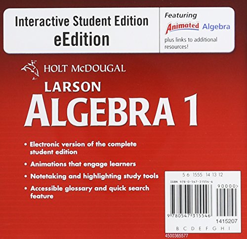 Imagen de archivo de Algebra 1, Grades 9-12 Eedition: Holt Mcdougal Larson Algebra 1 ; 9780547315546 ; 0547315546 a la venta por APlus Textbooks