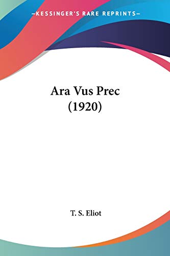 Beispielbild fr Ara Vus Prec (1920) zum Verkauf von California Books