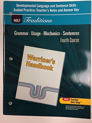 Holt Traditions Warriner's Handbook: Developmental Language and Sentence Skills Answer Key Grade 10 (4) (9780554001470) by Holt Rinehart And Winston