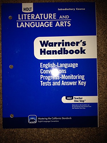 Stock image for Holt Literature & Language Arts Warriner's Handbook California: Progress Monitor Test With Answer Key Grade 6 Introductory Course for sale by HPB-Red