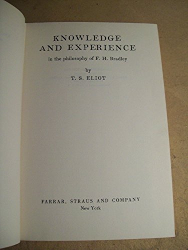 9780571056965: Knowledge and Experience in the Philosophy of F.H. Bradley