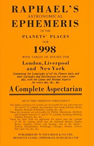 Stock image for Raphael's Astronomical Ephemeris of the Planets' Places 1998 for sale by PBShop.store US