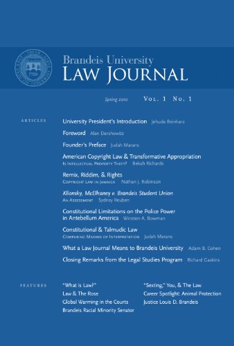 Brandeis University Law Journal (9780615365817) by Jehuda Reinharz; Alan M. Dershowitz; Richard H. Gaskins; Judah Marans