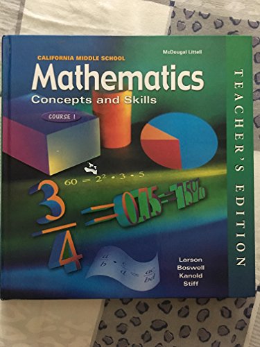 Imagen de archivo de California Middle School Mathematics: Concepts and Skills, Course 1(Teachers Edition) a la venta por Green Street Books