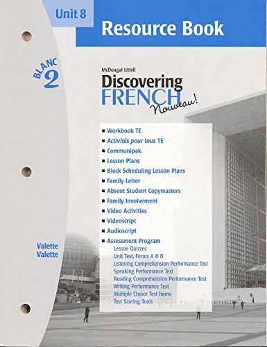 Stock image for Discovering French Nouveau (Unit 8 Resource Book, Blanc 2) for sale by HPB-Red