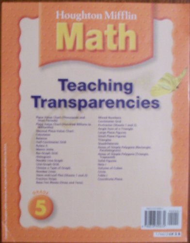 Beispielbild fr Houghton Mifflin Mathmatics: Teaching Transparencies Lv5 zum Verkauf von Better World Books