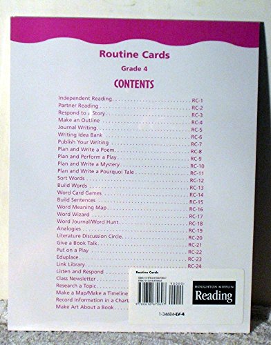 Imagen de archivo de Classroom Management Kit, Routine Cards, Grade 4 (Houghton Mifflin Reading) a la venta por Nationwide_Text