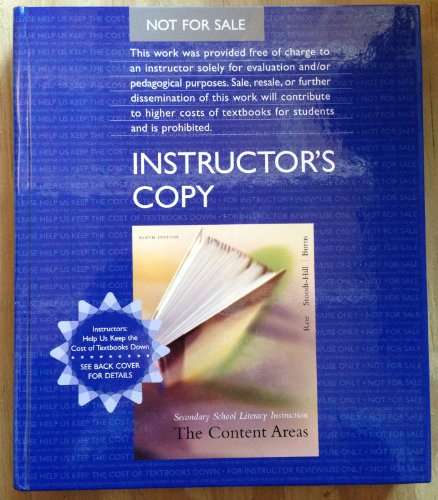 Beispielbild fr Secondary School Literacy Instruction: The Content Areas:instructor's Copy zum Verkauf von SecondSale