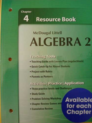 Beispielbild fr McDougal Littell Algebra 2 Chapter 4 Resource Book 2007 zum Verkauf von Open Books
