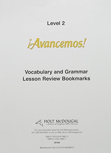 Stock image for Avancemos! - Vocabulary and Grammar, Level 2 Lesson Review Bookmarks for sale by TextbookRush