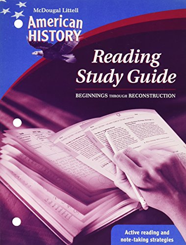 9780618829200: American History, Grades 6-8 Beginnings Through Reconstruction Reading Study Guide: Mcdougal Littell American History