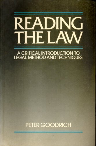 9780631146315: Reading the Law: A Critical Introduction to Legal Method and Techniques