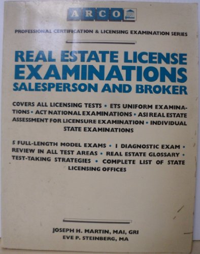 Real estate license examinations: Salesperson and broker (Professional certification & licensing examination series) (9780668066167) by Martin, Joseph H