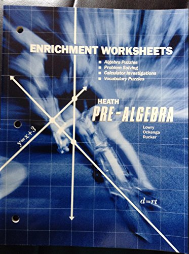 Imagen de archivo de Heath Pre-Algebra: Enrichment Worksheets With Answer Key (1992 Copyright) a la venta por ~Bookworksonline~