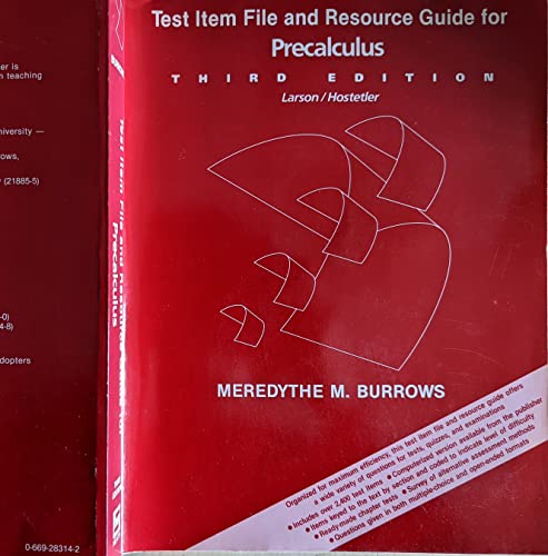 Stock image for Test Item File & Resource Guide for Precalculus (Hostetler / Larson, The PennsylvaniaState University The Behrend College) for sale by HPB-Red