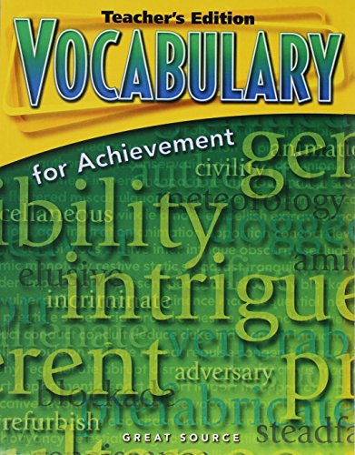 Imagen de archivo de Great Source Vocabulary for Achievement: Teacher Edition Grade 8 Second Course a la venta por Books Unplugged