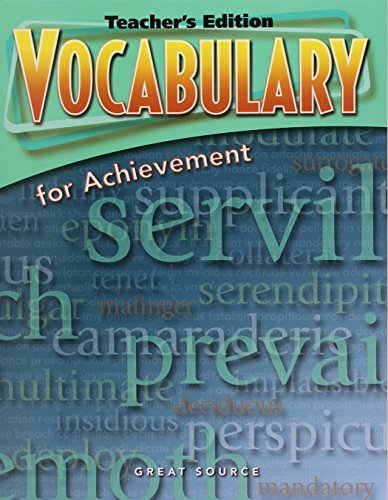 Beispielbild fr Great Source Vocabulary for Achievement : Teacher Edition Grade 11 Fifth Course 2006 zum Verkauf von Better World Books