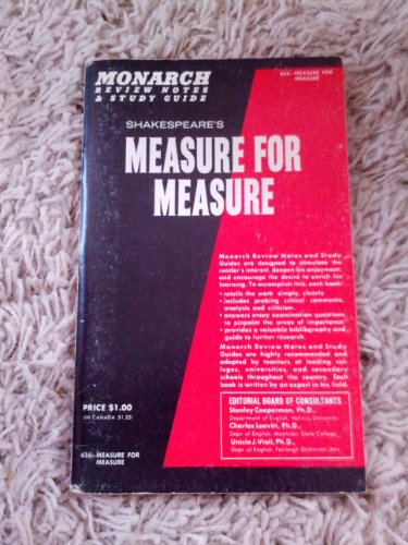 Stock image for Monarch Notes on Shakespeare's Measure For Measure for sale by gearbooks