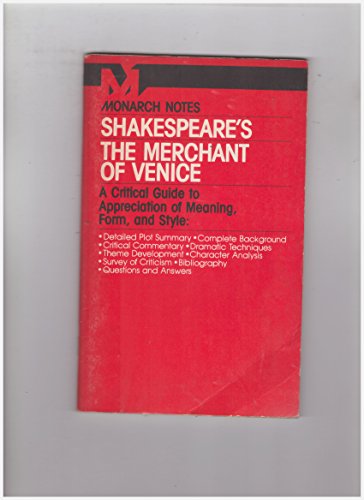 Imagen de archivo de Shakespeare's the Merchant of Venice (Monarch notes) a la venta por Redux Books