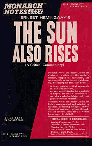 Beispielbild fr Ernest Hemingway's the Sun Also Rises: A Critical Commentary (Monarch Notes) zum Verkauf von Wonder Book