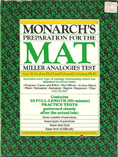 Stock image for Monarch's Preparation for the Miller Analogies Test for sale by Readers Cove Used Books & Gallery