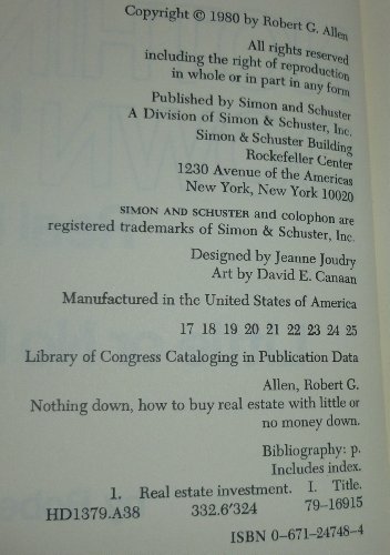 9780671247485: Nothing Down, How to Buy Real Estate with Little or No Money Down / by Robert G. Allen ; [Art by David E. Canaan]