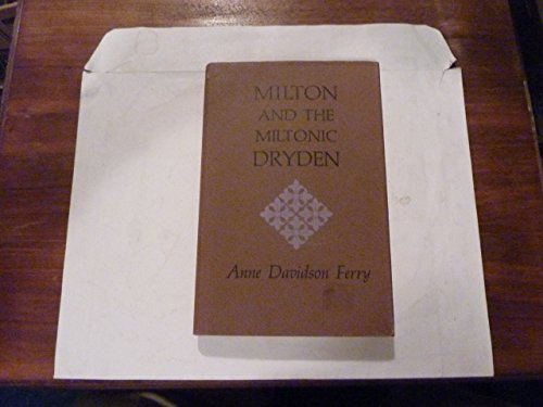 Stock image for Milton and the Miltonic Dryden for sale by Better World Books: West