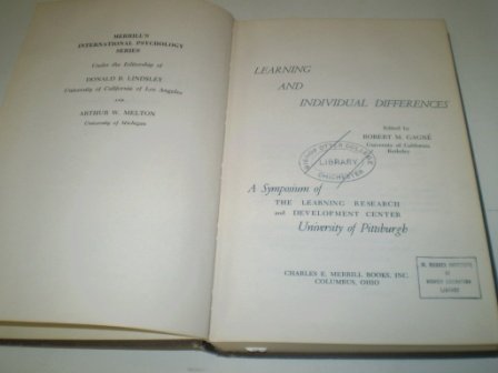 Imagen de archivo de Learning and Individual Differences a la venta por Solr Books