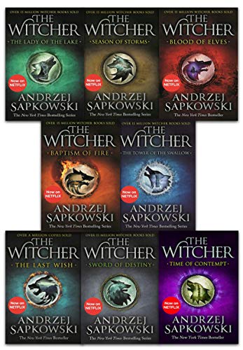Stock image for Andrzej Sapkowski Witcher Series Collection 8 Books Set (Last Wish, Sword of Destiny, Blood of Elves, Time of Contempt, Baptism of Fire, Tower of the Swallow, Lady of the Lake, Seasons of Storms) for sale by GF Books, Inc.