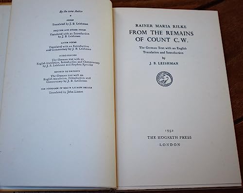 9780701201883: From the Remains of Count C. W.: The German Text with an English Translation and Introduction