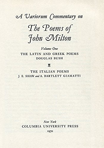 Stock image for A Variorum Commentary On The Poems Of John Milton for sale by Small World Books