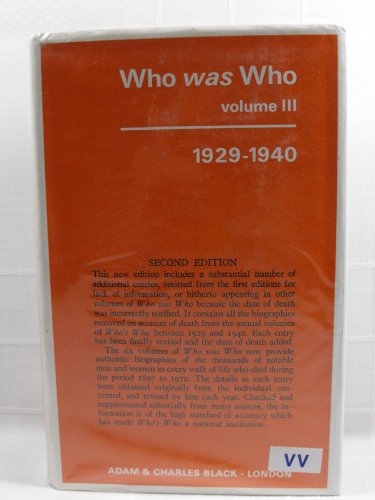 9780713601701: Who Was Who, Vol. 3: A Companion to Who`s Who containing the Biographies of those who died during the Period 1929-1940: v. 3