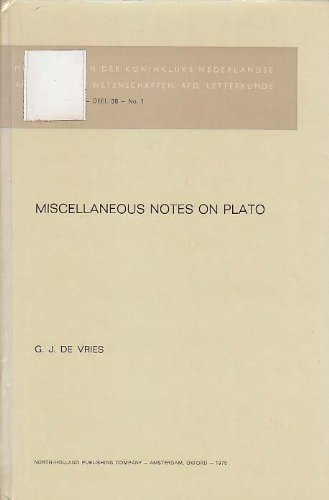 Beispielbild fr Miscellaneous notes on Plato. zum Verkauf von Kloof Booksellers & Scientia Verlag