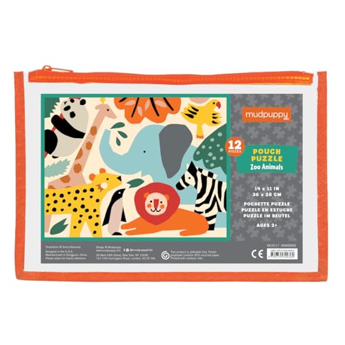 Stock image for Mudpuppy Zoo Animals Pouch Puzzle, 12 Extra Thick Colorful Pieces, 14x11 Great for Kids Age 2-4 Perfect for Travel Helps Develop Hand-Eye Coordination - Packaged in Secure, Reusable Pouch for sale by Lakeside Books