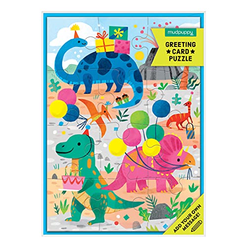 Stock image for Dino Party Greeting Card Puzzle from Mudpuppy - 12 Pieces, Greeting Card & Jigsaw Puzzle Combined, Features Colorful Dinos & Balloons, Includes Color-Coordinated Envelope & Sticker Seal, Ages 3+ for sale by Lakeside Books
