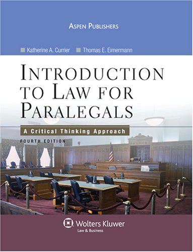 Stock image for Introduction to Law for Paralegals A Critical Thinking Approach for sale by HPB-Red