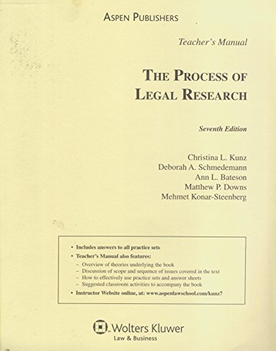 9780735569782: Process of Legal Research: TEACHER'S MANUAL.