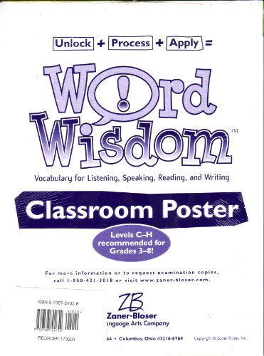 Stock image for Classroom Poster - Word Wisdom levels C-H (Grades 3 - 8) for sale by Nationwide_Text