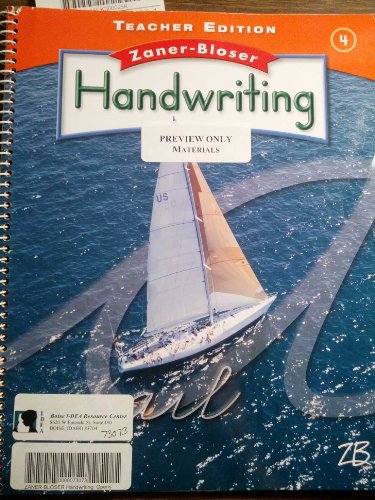 Beispielbild fr Handwriting, Zaner-Bloser Teacher Edition, 4 zum Verkauf von Better World Books