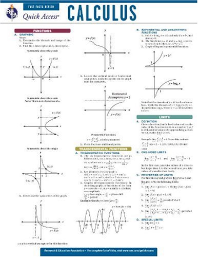 Stock image for Calculus - REA's Quick Access Reference Chart (Quick Access Reference Charts) for sale by Ergodebooks